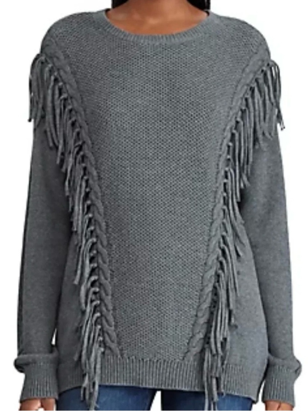 Lauren Ralph Lauren Gray Fringe Knit Sweater